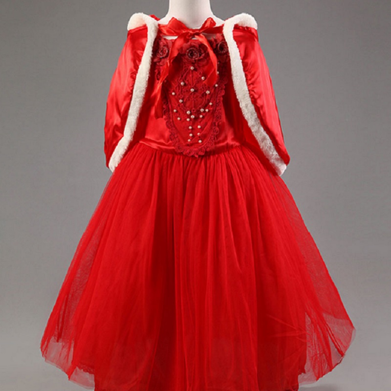 01603christmas-girls-dress-red-blue-princess-costume-with-shawl-girls-dresses-winter-dress