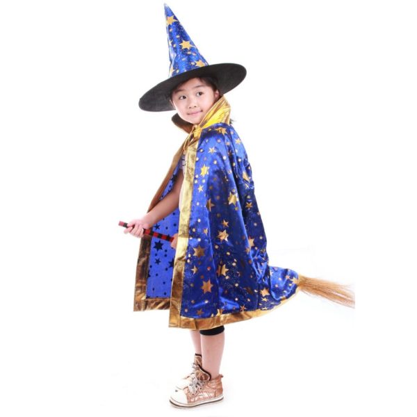 03703-children-halloween-costumes-witch-wizard-cloak-gown-robe-and-hat-cap-stars-fancy-cosplay