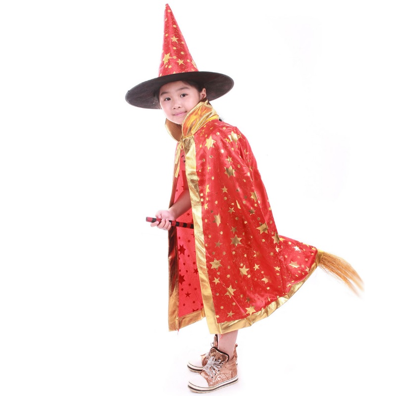 03704-children-halloween-costumes-witch-wizard-cloak-gown-robe-and-hat-cap-stars-fancy-cosplay