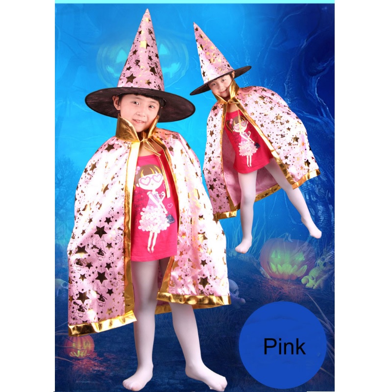 03705-children-halloween-costumes-witch-wizard-cloak-gown-robe-and-hat-cap-stars-fancy-cosplay