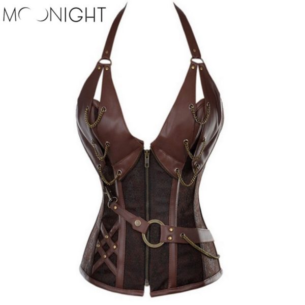 08701-synthetic-leathe-brown-vintage-steampunk-corselet-tops-overbust-bustiers-corsets-gothic-corset-steampunk-for-women