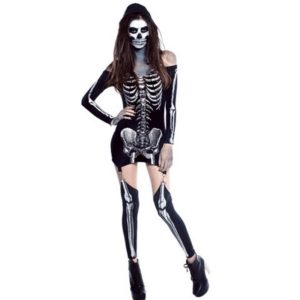 12101 Skeleton Day of The Dead Costume Women's Sexy Sugar Skull Dia Flower Fairy Halloween ghost vampire bride Fancy Dress