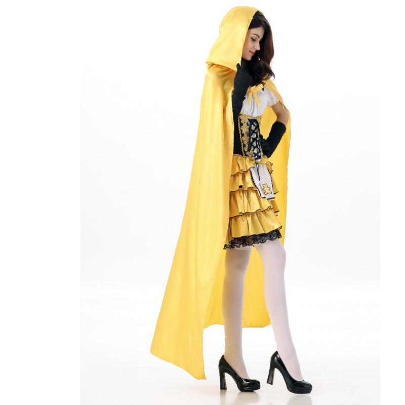 13903-halloween-costumes-women-ghost-party-role-playing-witch-cape-yellow-dress-gloves
