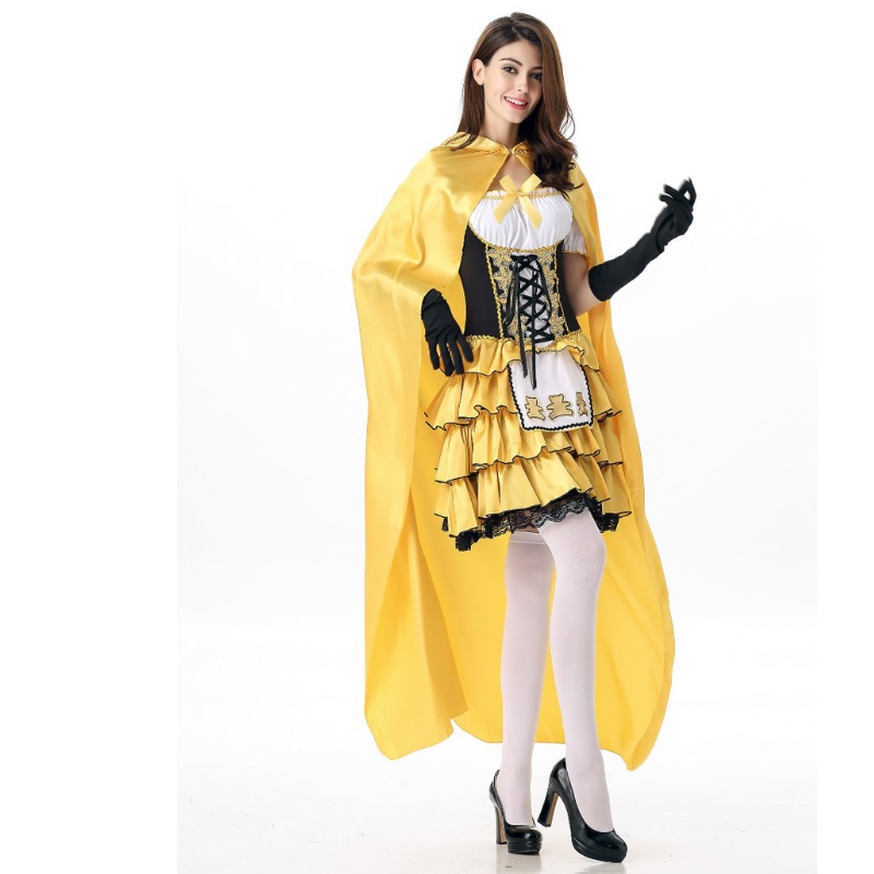 13904-halloween-costumes-women-ghost-party-role-playing-witch-cape-yellow-dress-gloves