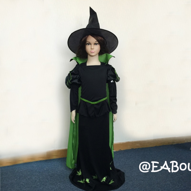 16002-kids-girls-green-witch-costumes-sets-girls-halloween-outfits-include-hat-and-dress