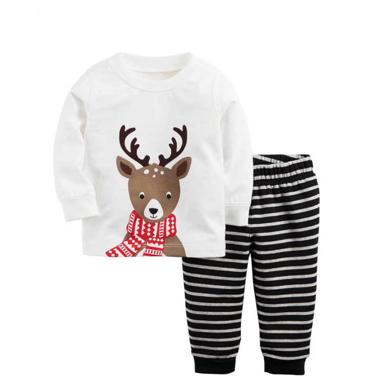 Winter little helper Reindeer printed with striped pants long sleeve ...