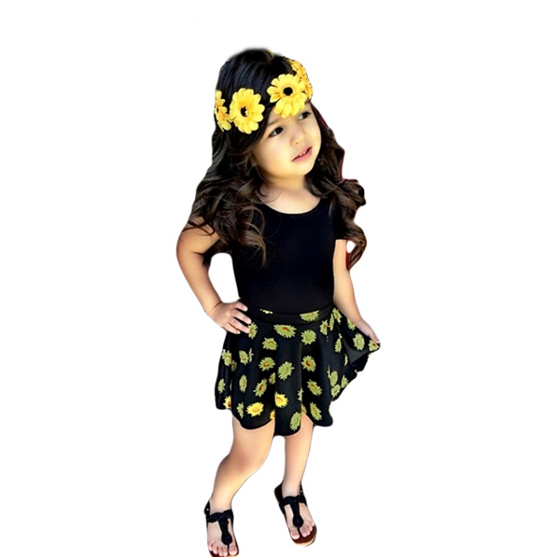 20201-sunflower-printed-skirt-with-tee-girls-fashion-casual-suit-children-clothing-set