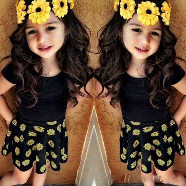 20202-sunflower-printed-skirt-with-tee-girls-fashion-casual-suit-children-clothing-set