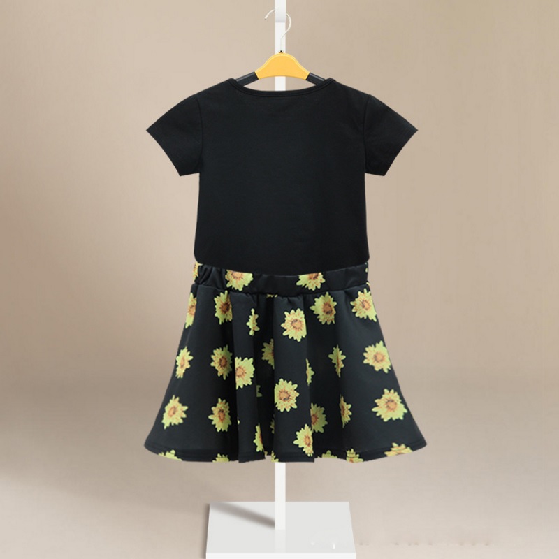 20205-sunflower-printed-skirt-with-tee-girls-fashion-casual-suit-children-clothing-set