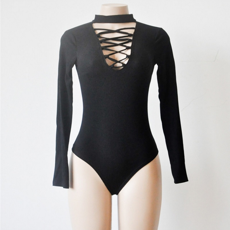 21906-bodysuit-women-v-neck-hollow-out-long-sleeve-women-jumpsuit-rompers-cross-bandage-slim-elastic-short-tight-bodysuit