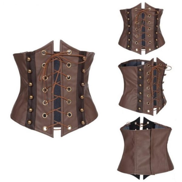 33101-brown-synthetic-leather-lace-up-sexy-corset-hollow-out-underbust-corset
