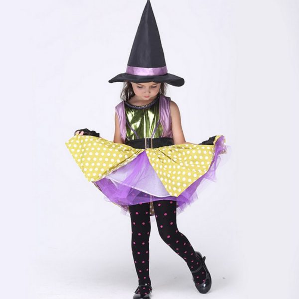 49501-halloween-party-witch-christmas-stage-performance-cosplay-costume-girls-children-dress-with-hat-outfit-suit