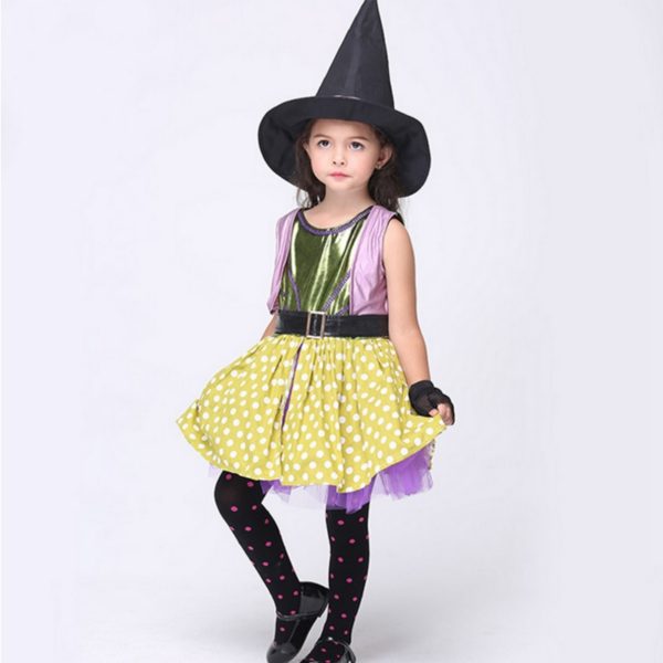 49503-halloween-party-witch-christmas-stage-performance-cosplay-costume-girls-children-dress-with-hat-outfit-suit