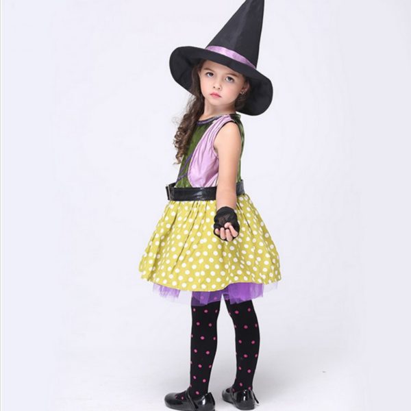 49504-halloween-party-witch-christmas-stage-performance-cosplay-costume-girls-children-dress-with-hat-outfit-suit