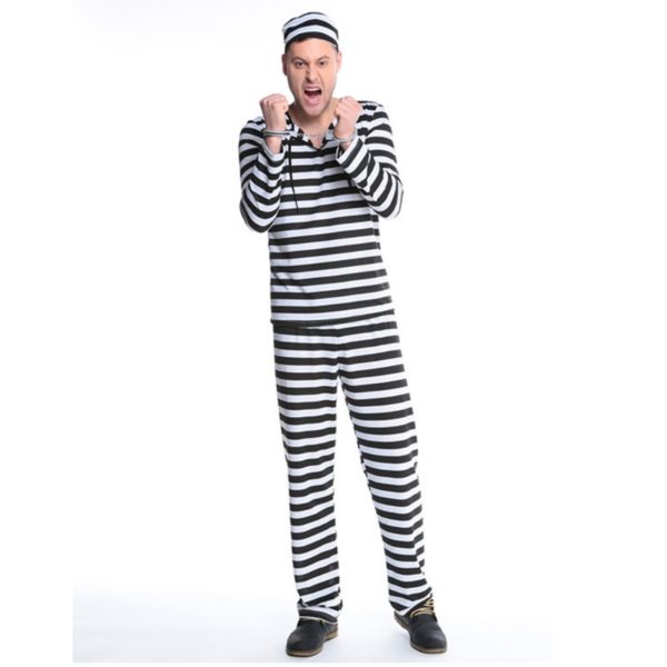 Mens Prisoner Costume Adult Halloween Costume for Men Black and White ...