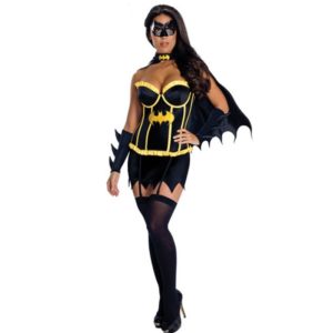 81401 Halloween Batgirl Costumes Sexy Black Superhero Fancy Dress & Mask