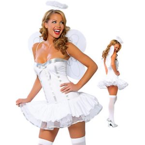 82501 White Day Angle March Cosplay Dress Cosplay Solid White Angle Costume + Wings