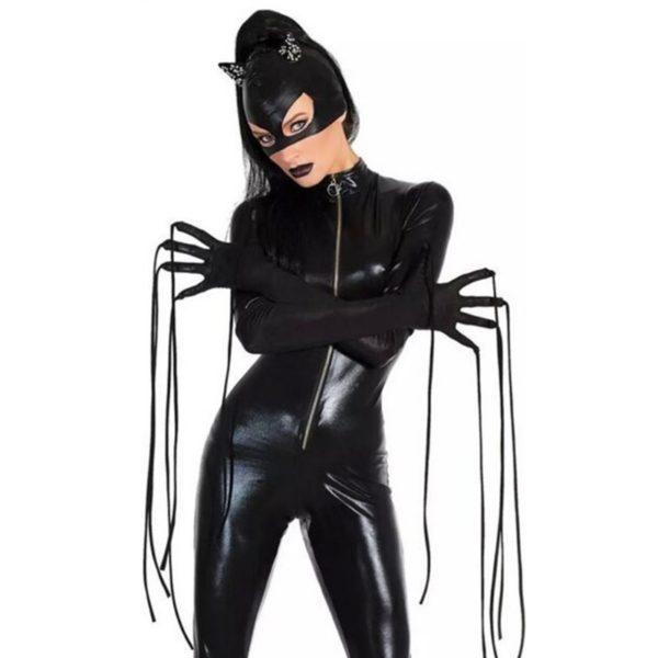 84201 Black Thief Jumpsuit with zipper High-necked Faux Leather Women Cosplay Funny Halloween Costume