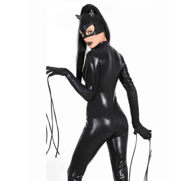 84202 Black Thief Jumpsuit with zipper High-necked Faux Leather Women Cosplay Funny Halloween Costume
