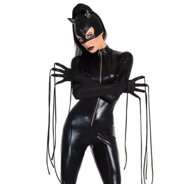 84203 Black Thief Jumpsuit with zipper High-necked Faux Leather Women Cosplay Funny Halloween Costume