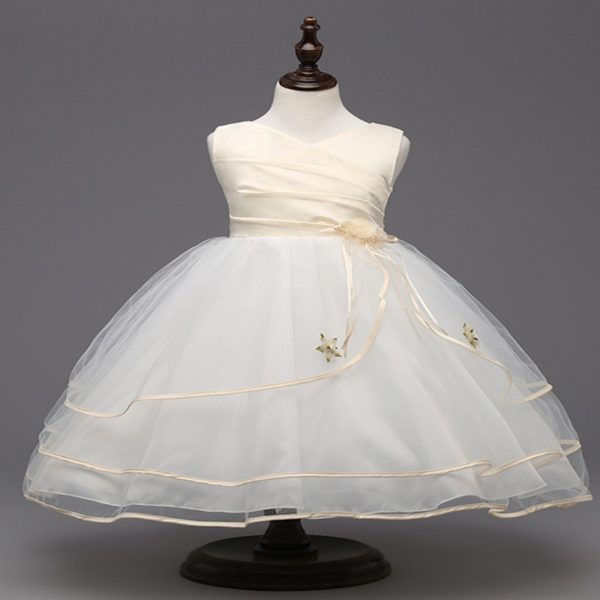 85903 Girls Mesh Formal Dresses A-line V-neck Embroidered Flower Princess Gauze Dresses