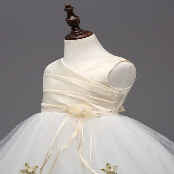 85905 Girls Mesh Formal Dresses A-line V-neck Embroidered Flower Princess Gauze Dresses