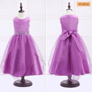 86101 Party Bridesmaid Princess Prom Wedding Dresses With Bow Solid Elegant Organza Children Dress