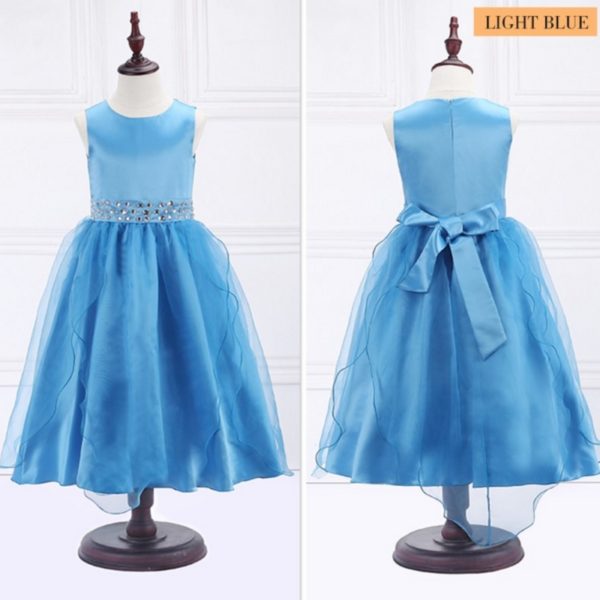 86102 Party Bridesmaid Princess Prom Wedding Dresses With Bow Solid Elegant Organza Children Dress