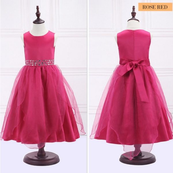 86103 Party Bridesmaid Princess Prom Wedding Dresses With Bow Solid Elegant Organza Children Dress