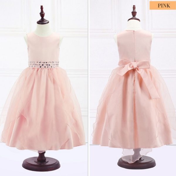 86104 Party Bridesmaid Princess Prom Wedding Dresses With Bow Solid Elegant Organza Children Dress