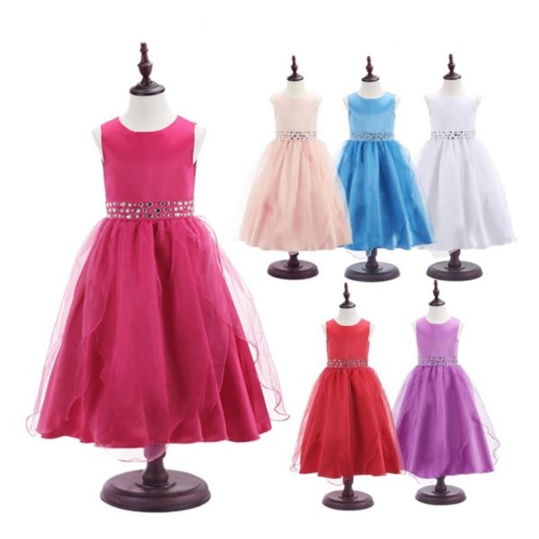 86105 Party Bridesmaid Princess Prom Wedding Dresses With Bow Solid Elegant Organza Children Dress