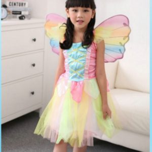 86201 Halloween Costumes Rainbow Dress With Wings Lovely Princess Organza Dresses Stage Performance Clothing Cosplays
