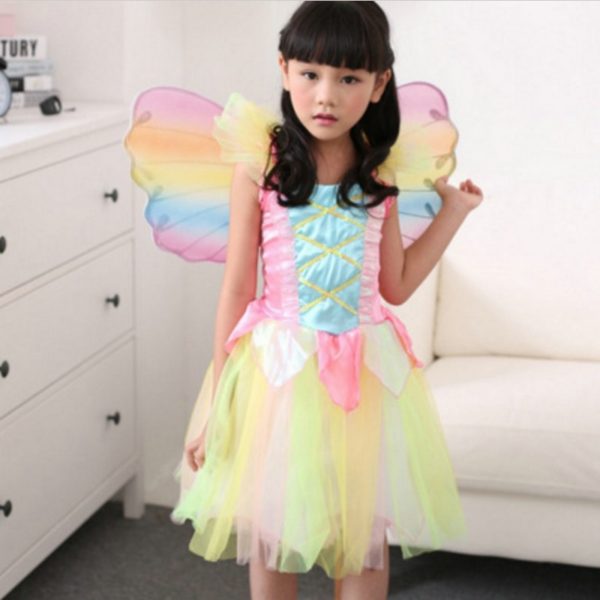 86202 Halloween Costumes Rainbow Dress With Wings Lovely Princess Organza Dresses Stage Performance Clothing Cosplays