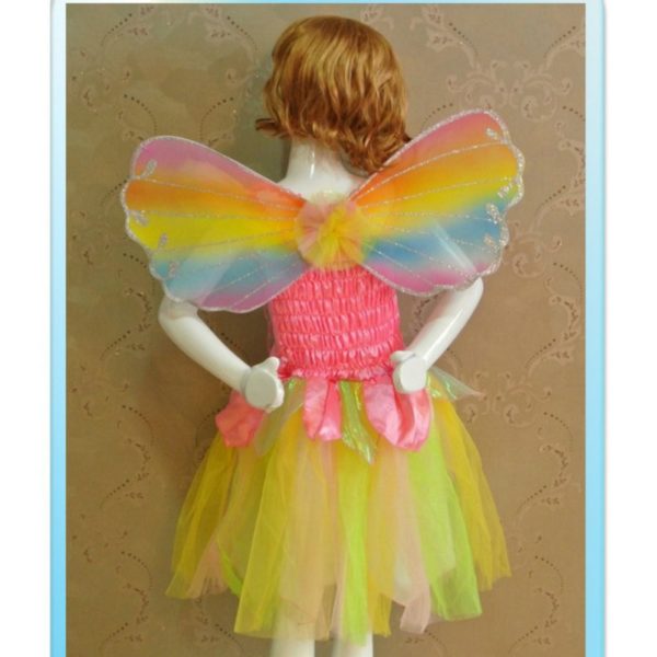 86203 Halloween Costumes Rainbow Dress With Wings Lovely Princess Organza Dresses Stage Performance Clothing Cosplays