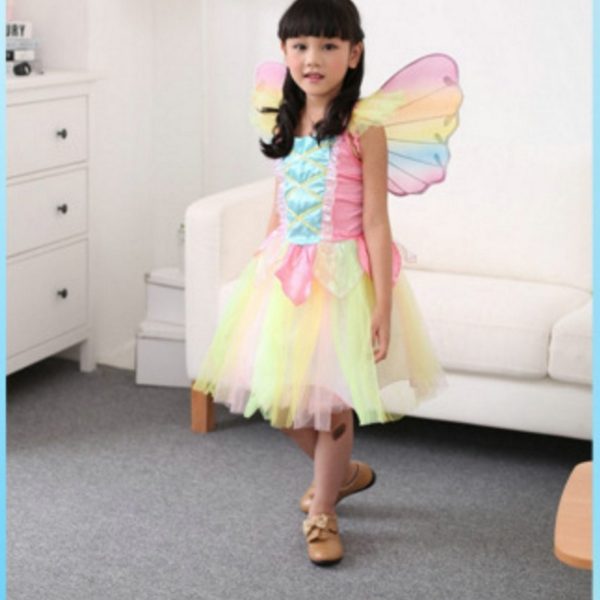 86206 Halloween Costumes Rainbow Dress With Wings Lovely Princess Organza Dresses Stage Performance Clothing Cosplays