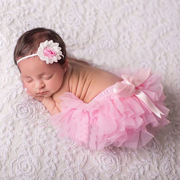 86403 Baby Clothing Shorts Chiffon Gauze Package Fart Baby Shorts With Beautiful Baby Headdress Flower
