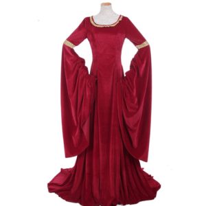 87301 Medieval Renaissance Victorian Dresses Red Satin Ball Gowns For Ladies