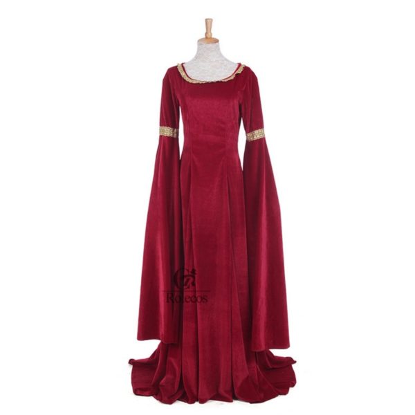 87302 Medieval Renaissance Victorian Dresses Red Satin Ball Gowns For Ladies