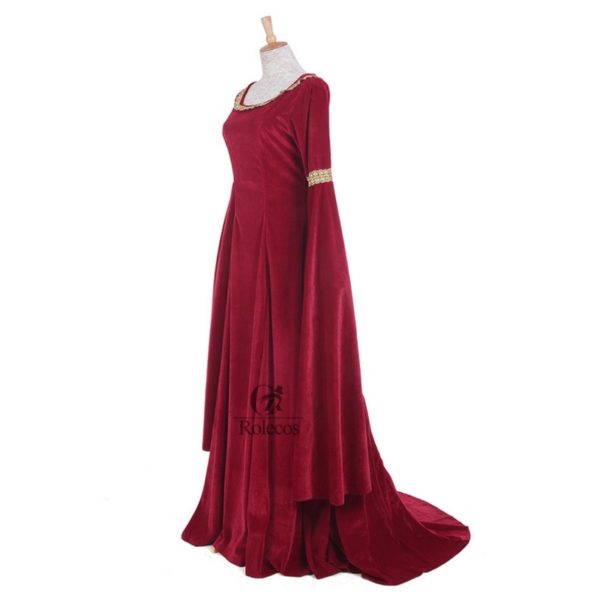 87303 Medieval Renaissance Victorian Dresses Red Satin Ball Gowns For Ladies