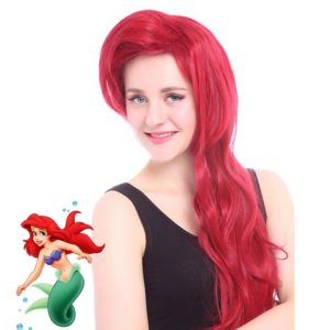 87401 70CM 2 Color Brown Red Women Long Wavy Synthetic Princess The Little Mermaid Ariel Wig Cosplay