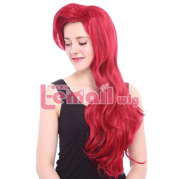 87402 70CM 2 Color Brown Red Women Long Wavy Synthetic Princess The Little Mermaid Ariel Wig Cosplay