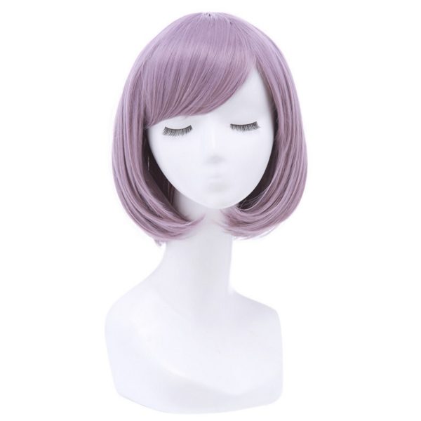 87505 Women Short Purple Red Gray Blue BOB Wigs With Bangs 30cm Straight Synthetic Hairs