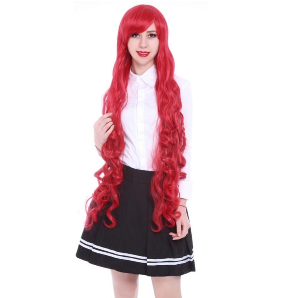 87805 100cm Synthetic Hair Long Curly White Blonde Pink Red Blue Brown Cosplay Wig