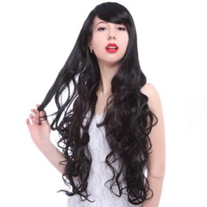 88001 Lady 75cm Long Wavy Synthetic Hair Black Gothic Lolita Cosplay Wigs