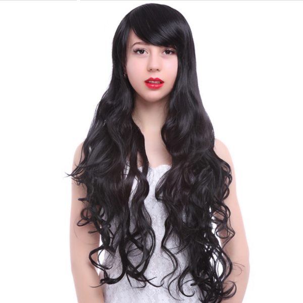 88002 Lady 75cm Long Wavy Synthetic Hair Black Gothic Lolita Cosplay Wigs