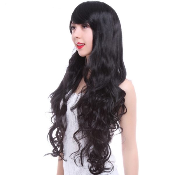88003 Lady 75cm Long Wavy Synthetic Hair Black Gothic Lolita Cosplay Wigs