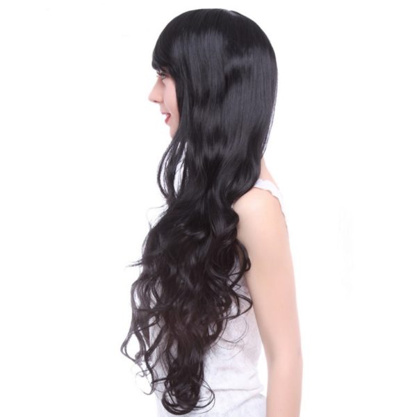 88004 Lady 75cm Long Wavy Synthetic Hair Black Gothic Lolita Cosplay Wigs