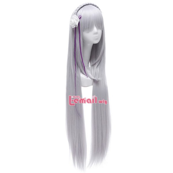 88503 Life in a different world from zero Emilia Cosplay Wigs Long Silver Synthetic Hairs