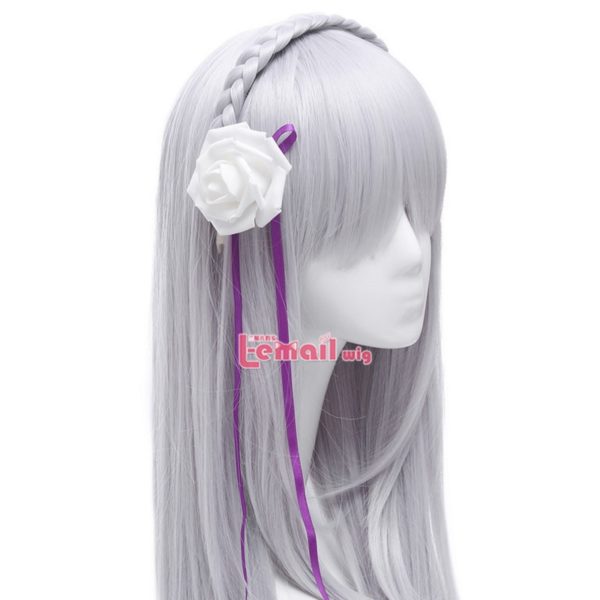 88506 Life in a different world from zero Emilia Cosplay Wigs Long Silver Synthetic Hairs