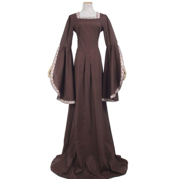 88701 Medieval Renaissance Victorian Dresses Brown Satin Ball Gowns For Ladies Masquerade Queen Costumes
